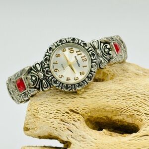 Attitude Woman’s Quartz Silver and Red Ornate Watch Japan Movement